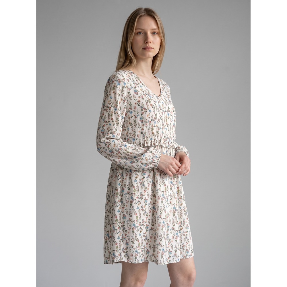 Hailey & Co Floral V-Neck Ruffle Empire Waist Long Sleeve Mini Dress White M